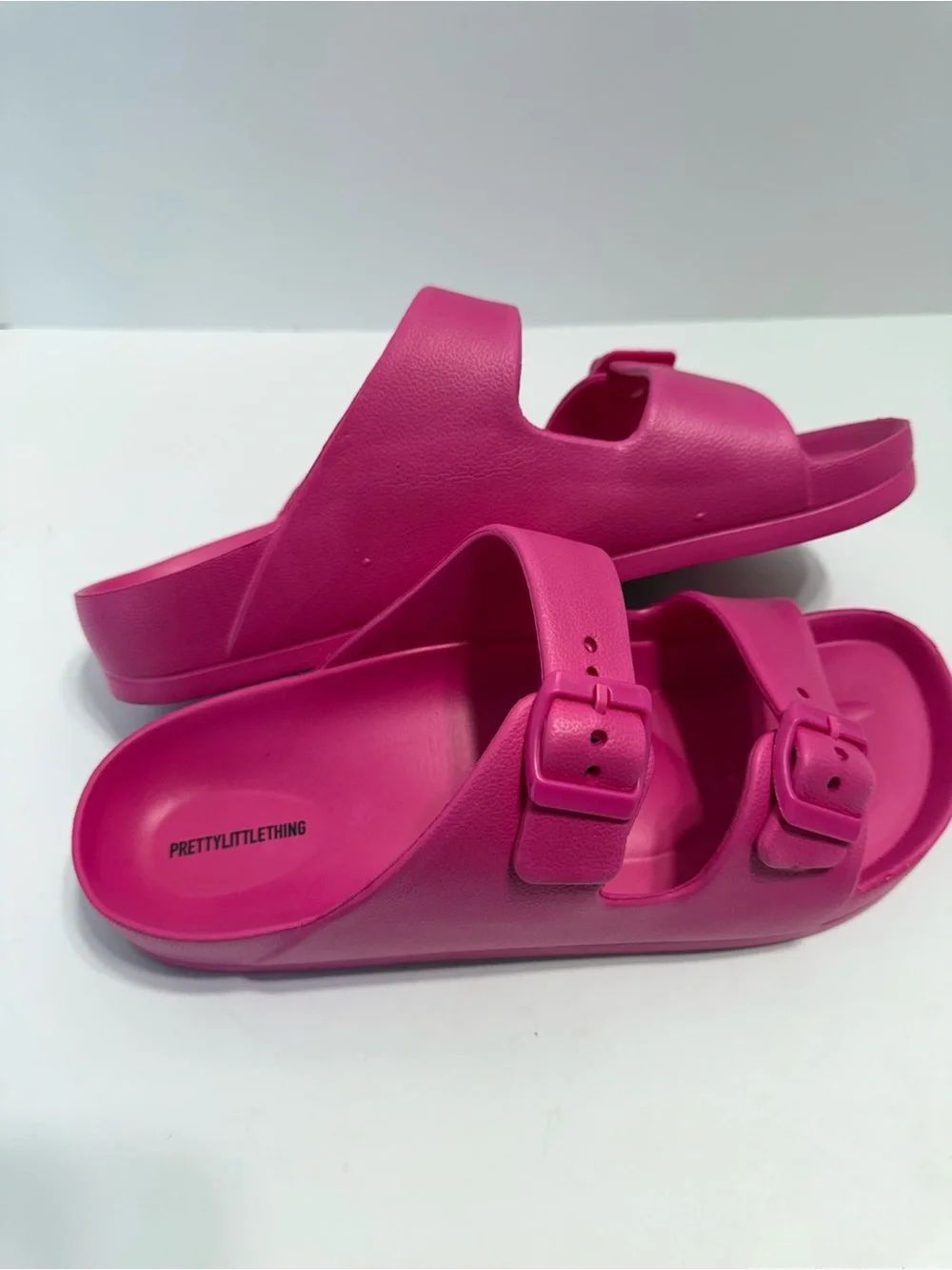 PrettyLittleThing Hot Pink Double Buckle Slide Sandals Wide. Barbie Vibes, Beach